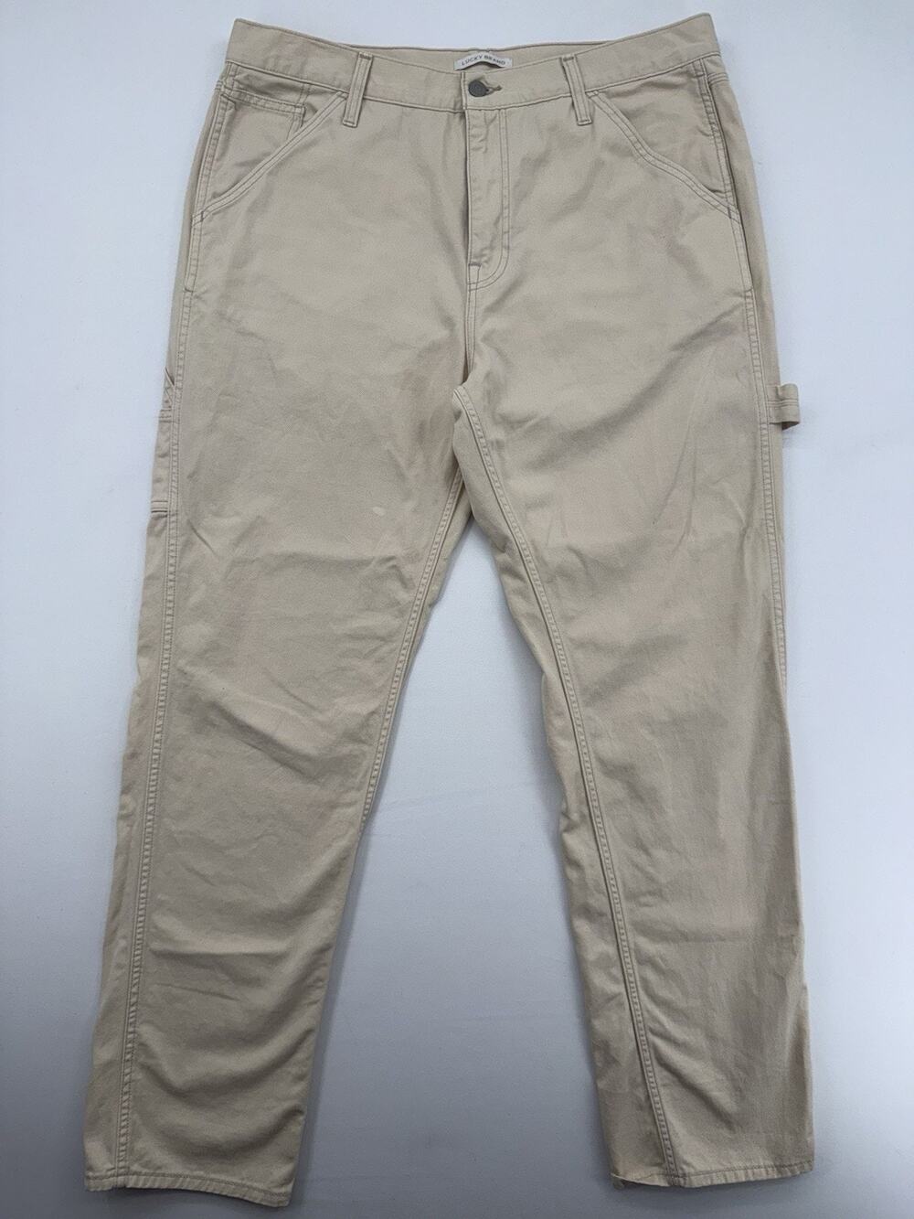 Lucky Brand Canvas Cargo Pants Men Size 36x32 Beige Y2K Skate